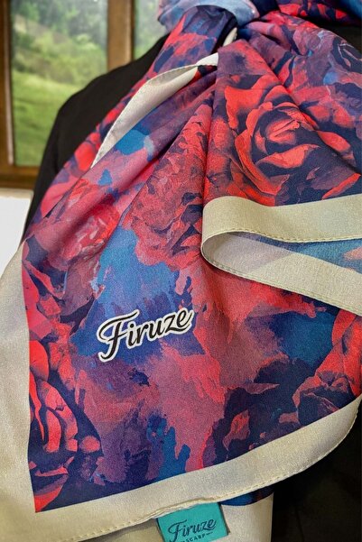 Firuze scarf Rose Desen Petrol Blue Soft Shawl