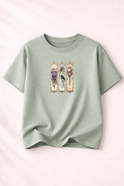 herkesemoda Βαμβακερό μπλουζάκι βασικής γραμμής με στάμπα λουλουδιών και πουλ...