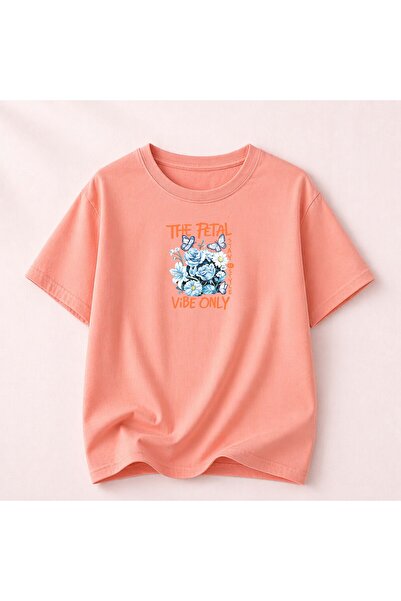 herkesemoda Βαμβακερό βασικό μπλουζάκι με λεπτομέρεια στάμπας πετάλων και λαι...