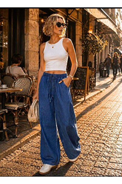 ibeeka Ανοιχτόχρωμο ξανθό τζιν παντελόνι φαρδιάς γραμμής