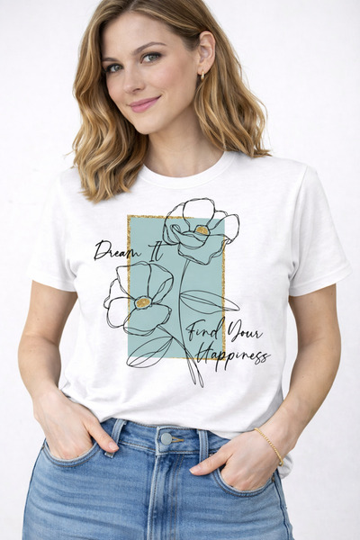 herkesemoda Βρείτε την ευτυχία σας Γυναικείο βαμβακερό μπλουζάκι με λαιμόκοψη...