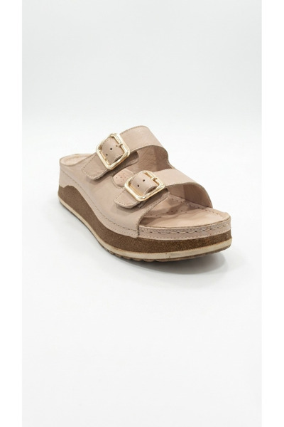 Ustalar Ayakkabı Çanta Beige Women's Genuine Leather Slippers 546.107