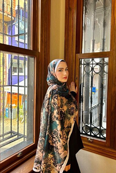 Firuze scarf Rose Desen Haki Soft Şal