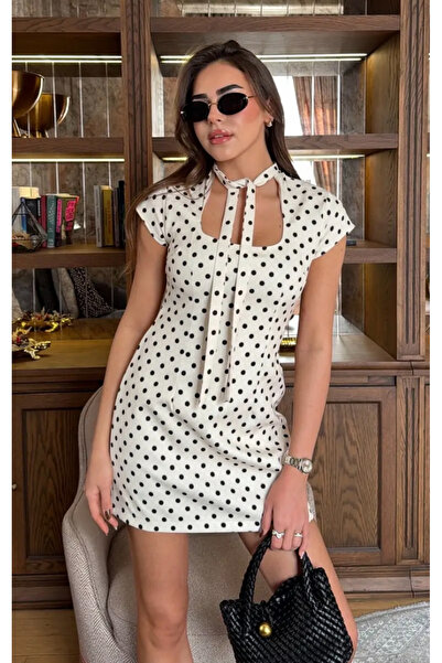 Perry Boutique Γυναικείο φόρεμα με πουά σχέδιο και λεπτομέρεια δέσιμο στο λαιμό