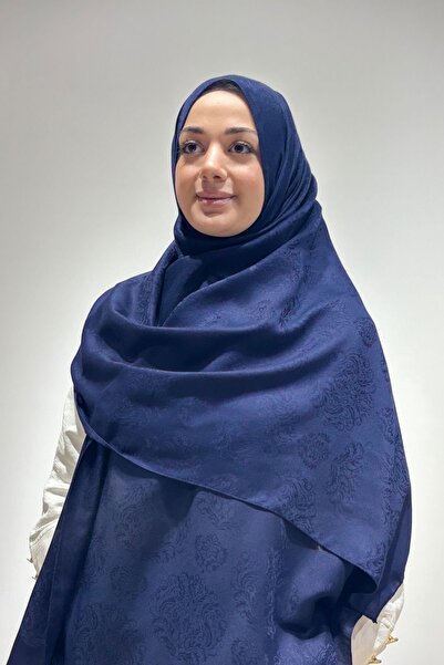 Firuze scarf Cotton & Bamboo Navy Blue Jacquard Shawl