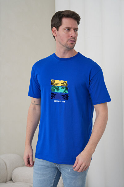 caddekombin Tricou pentru bărbați, cu tematică tropicală, cu imprimeu cu palm...