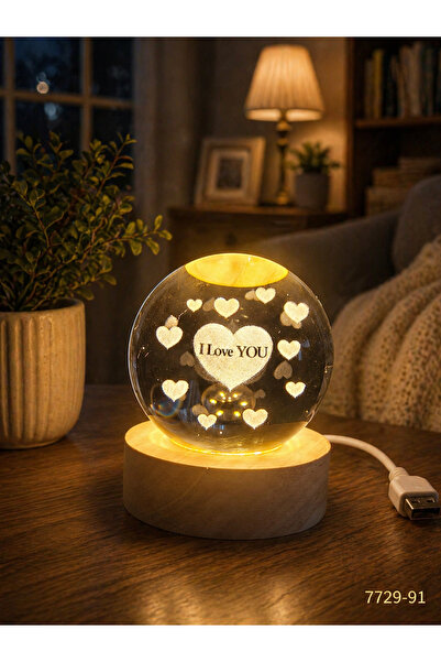 1DepoBu 3D Kristal Cam Gece Lambası | LED Işıklı Dekoratif Ahşap Tabanlı Tasa...