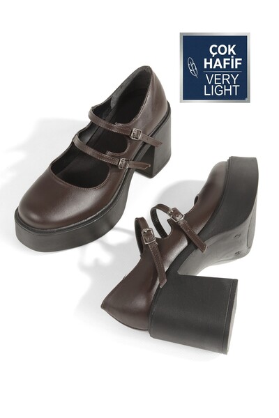 Modabuymus Bitter Coffee Color Double Strap Mary Jane Shoes High Platform Heels Women's Shoes Ciza