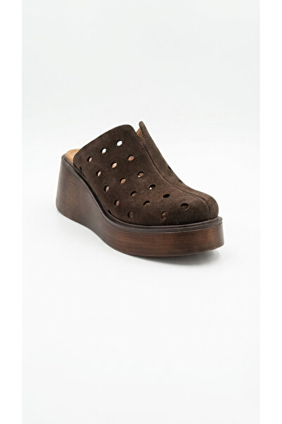 Ustalar Ayakkabı Çanta Brown suede women's genuine leather slipper 109.1720