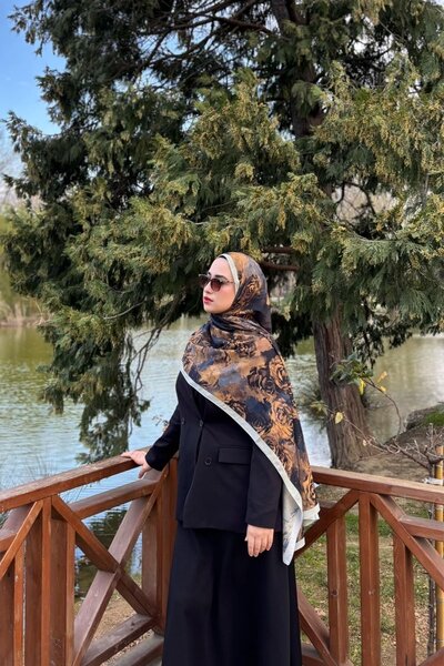 Firuze scarf Rose Desen Gold Color Soft Shawl
