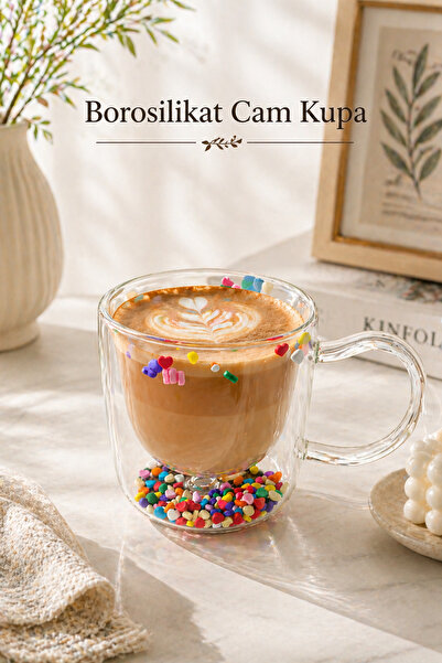 naturelove Çift Cidarlı Borosilikat Cam Çay & Kahve & Latte Bardağı - Isıya D...