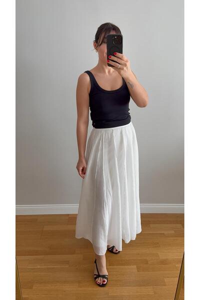 Deniz Tahmas Butik Doğal Dokulu Tencel Uzun Etek