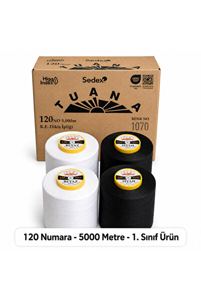 Tuana İplik Tuana 120 Numara 5000 Metre Polyester Dikiş İpliği - 4'lü Karışık...