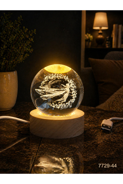 1DepoBu 3D Kristal Cam Gece Lambası | LED Işıklı Dekoratif Ahşap Tabanlı Tasa...