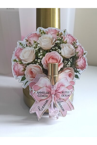 ANNELER GÜNÜ BEYAZ PEMBE GÜL MOTİFLİ KOKULU KOLONYA 8 CM SPREY ŞİŞELİ KALIN FOTO KAĞIDI 20 ADET KART