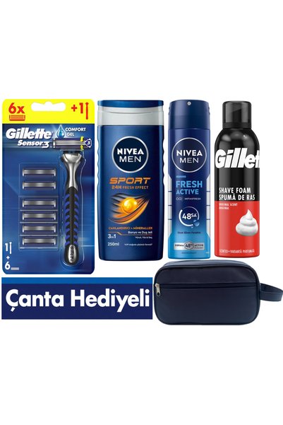 Gillette Sensor3 Tıraş Makinesi + 6 Yedek Tıraş Bıçağı+Duş Jeli +Deodorant +2...