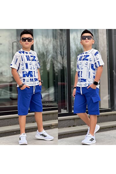 zavera for kids Erkek Çocuk Yazı Detaylı %100 Pamukul İkili Şort Takımı - Bay...