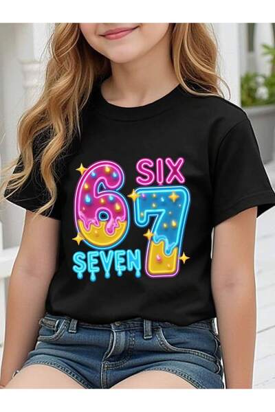 SVART WEAR Six Seven 67 Tricou cu mânecă scurtă, cu imprimeu, 100% bumbac, pe...