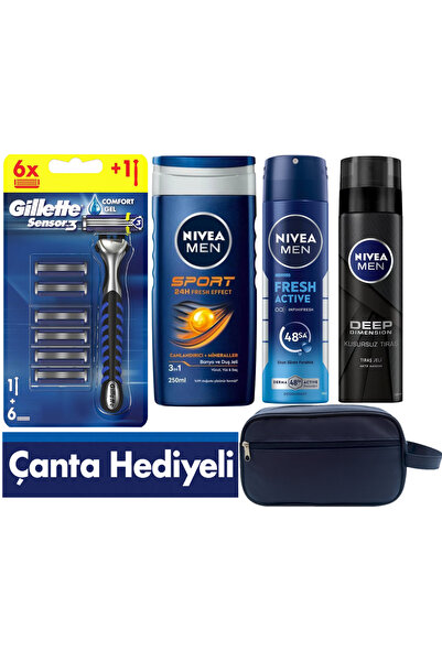 Gillette Sensor3 Tıraş Makinesi + 6 Yedek Tıraş Bıçağı+Duş Jeli +Deodorant +2...