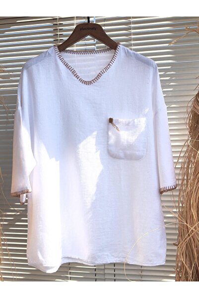 qlon Erkek Çoban Dikiş Pamuk Oversize Tshirt Gömlek