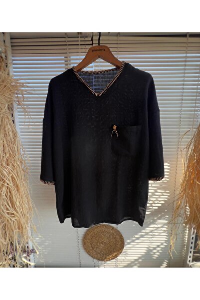 qlon Erkek Çoban Dikiş Pamuk Oversize Tshirt Gömlek