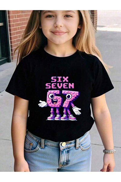 SVART WEAR تي شيرت Six Seven 67 مطبوع برقبة دائرية 100% قطن وأكمام قصيرة للأط...