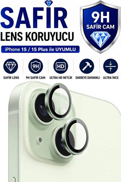 SONREİR iPhone 15 / 15 Plus Green Metal Camera Lens Protector Sapphire Glass ...