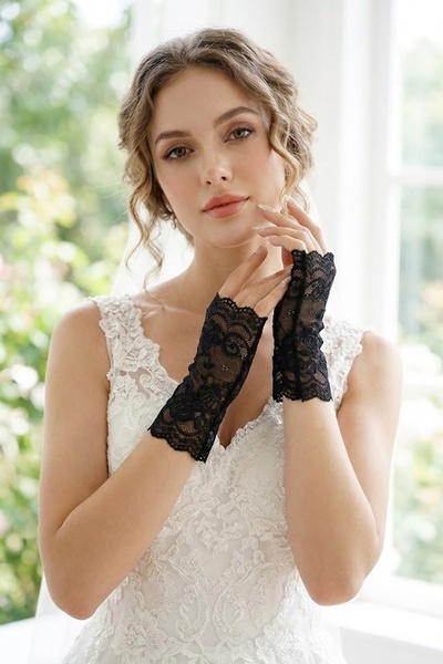 Hobigram Velmirel Δαντελένια Μαύρα Γάντια Νύφης – Κεντημένα με Δαντέλα, Vinta...