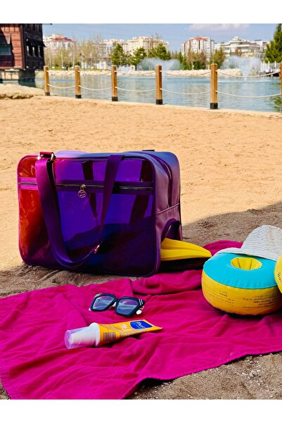 MORA BAG Neon Suni Deri & Renkli Şeffaf PVC Yıkanabilir Islak ve Kumlu Eşya C...
