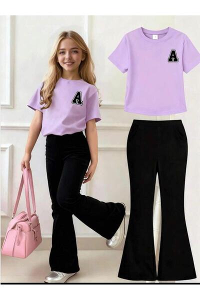 No Plan Girls' Printed T-Shirt and Spanish Pants Set