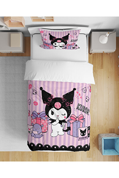 Vaveyla Home Kuromi Desenli 3D Dijital Baskılı Tek Kişilik Kız Çocuk Çarşafsı...