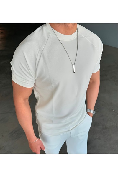 ZENAFİR Erkek Beyaz Likralı Reglan Kol Premium Fit Tişört
