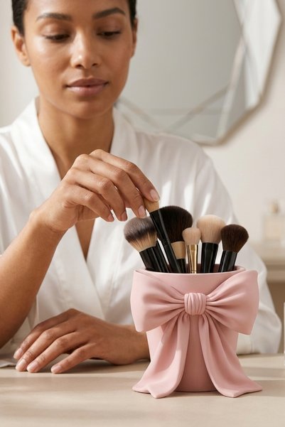 Feny Studio Pink Bow Makeup Brush Holder and Pen Holder Desktop Organizer Dowry Organizer