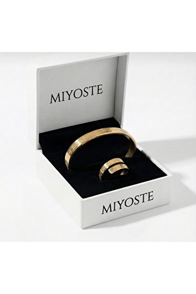 Miyoste Gold Renk Ayetel Kürsi Bileklik Ve Gold Renk Ayetel Kürsi Yüzük