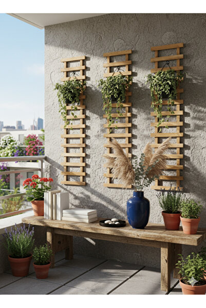 Empressco Doğal Ahşap Duvar Saksı Askısı 3'lü Set, Balkon Dekorasyonu için Şı...