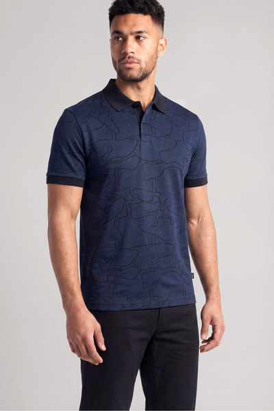 BOSS Men's 100% Cotton Logo Short Sleeve Blue Polo Collar T-Shirt