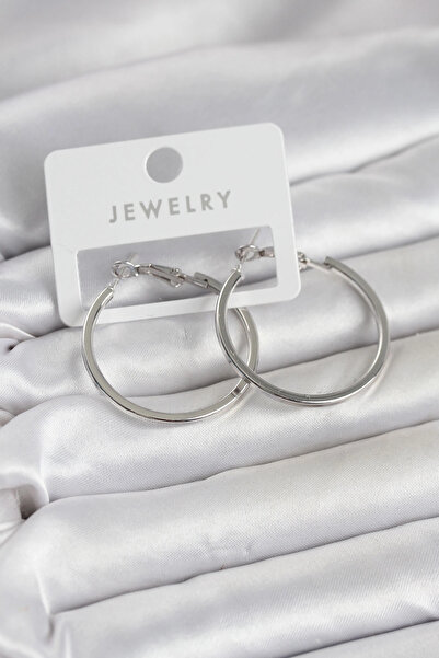 Clariss Silver Color Brass Cornered Edge Hoop 32 mm Women's Earrings