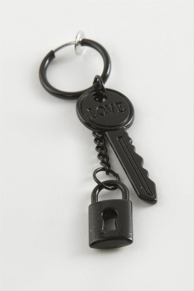 ZERO LAND Gldisptm Lock Key Men's Steel Earrings (74412) - Black