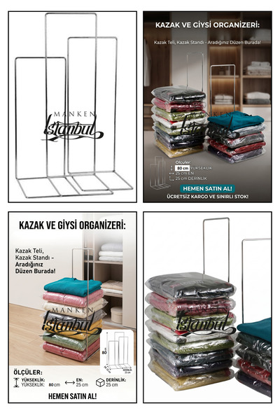 Manken İstanbul 10 Adet ( 80 CM ) Kazak Teli - Kazak Standı - Kazak Organizer...