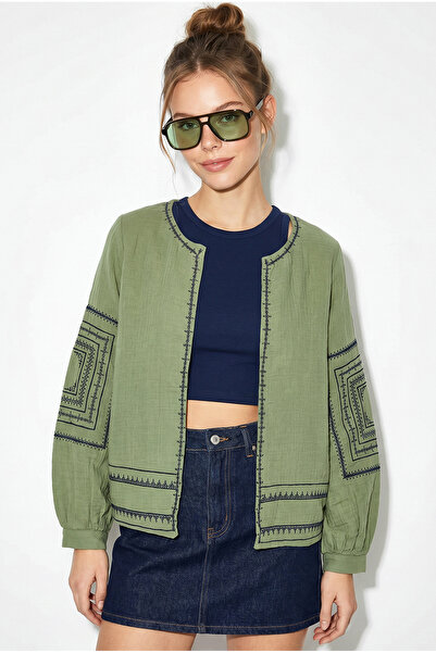 Bianco Lucci Γυναικείο κέντημα με λεπτομέρειες καλοκαιρινό μουσελίνα μπουφάν ...