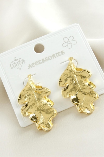 ZERO LAND Gldisptm Leaf Metal Earrings - (83850) Silver Color