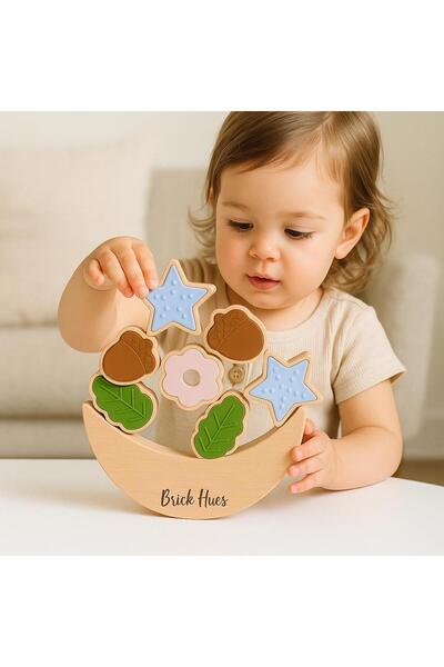 Brick Hues Montessori Stacking & Balancing Set – Nature Inspired Wooden Acorn...