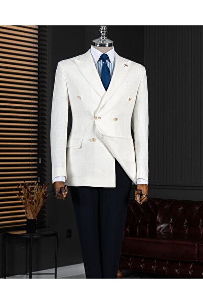 TerziAdemAltun Ανδρικό μονό σακάκι ιταλικού στυλ, λεπτό, διπλό, λευκό T13665