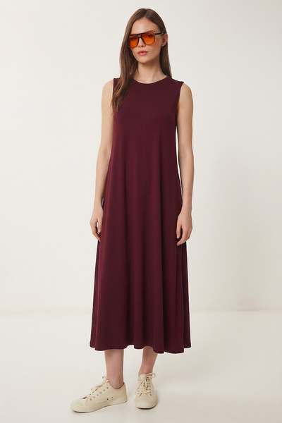 Lovelyİstanbul Καλοκαιρινό πλεκτό φόρεμα με τσέπες LRN0032 ΒΟΡΝΤΟ