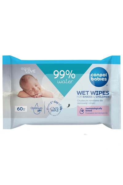 CANPOL Мокри кърпички за бебета и деца, 99% вода, 60 броя, 14/200