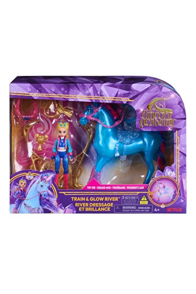 Spin Masters UNICORN ACADEMY SET TRAIN AND SHINE UNICORN RIVER AND ISABEL DOLL