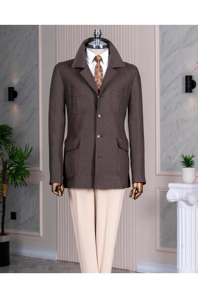 TerziAdemAltun İtalyan stil slim fit spor erkek ceket kahverengii T13744