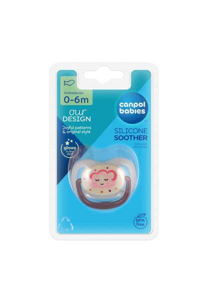 CANPOL Силиконова ортодонтска залъгалка за бебета 0-6М 1 бр. Night Dreams 22/...