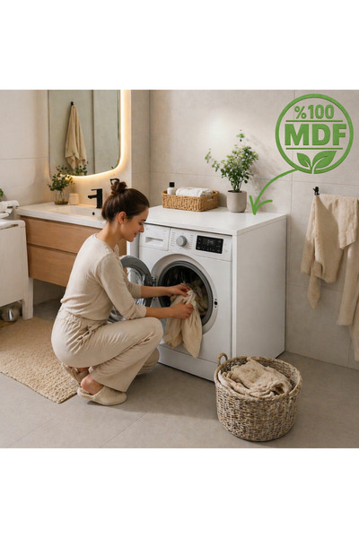 MOBİLYACIN Çamaşır Makinesi Kapaksız Banyo Dolabı Mat Beyaz