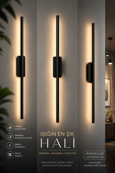VOLTMARKET Akış LED Duvar Apliği Modern Minimal Tasarım 3 Renk Yanma Özellikl...